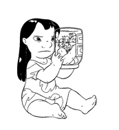 coloriage Lilo regarde les vers dans le bocal